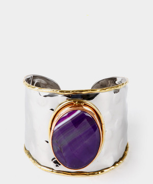 PULSERA DE LATON ABIERTA CON PIEDRA SEMIPRECIOSA