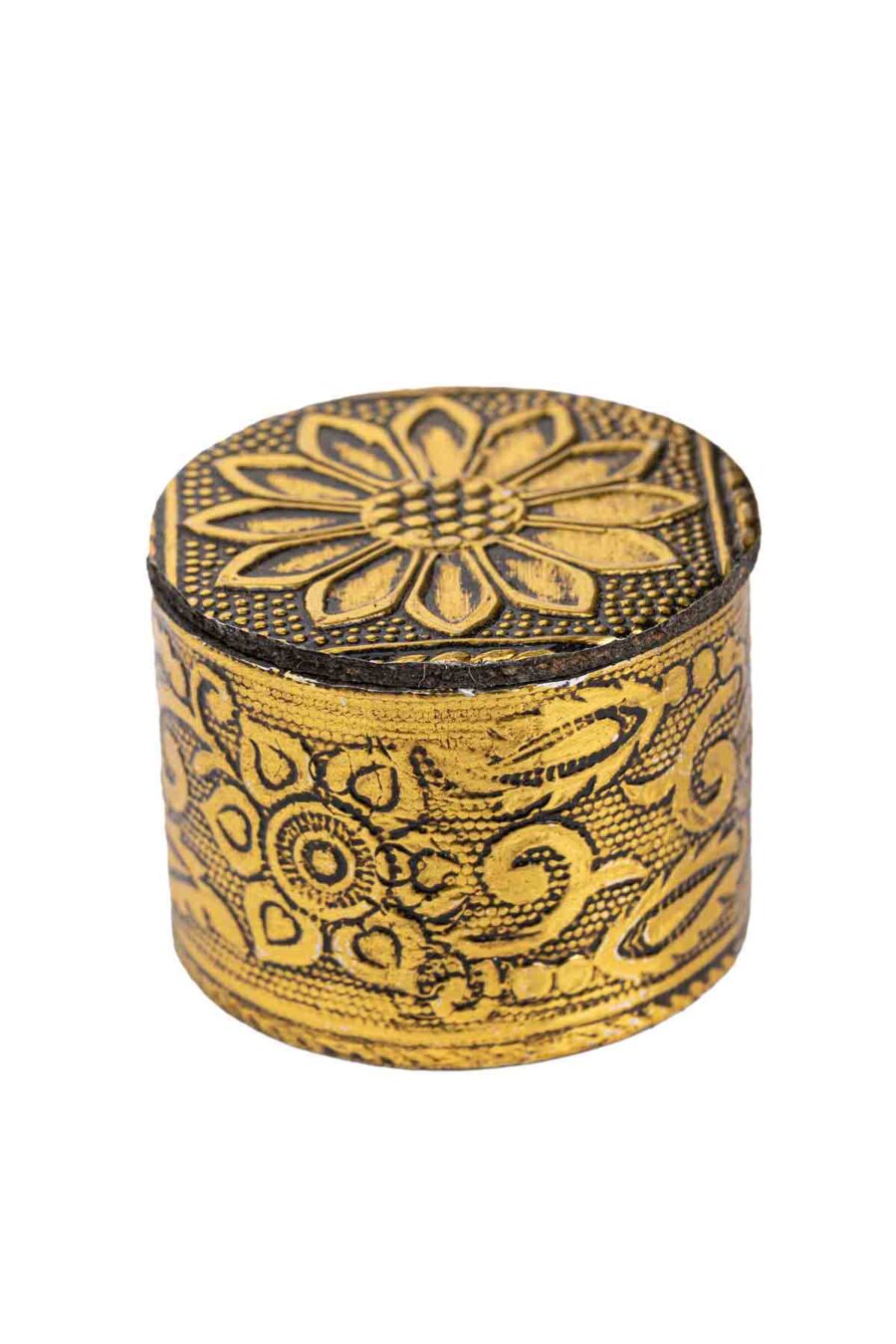 CAJA DE MADERA Y METAL DECORADA A MANO 5CM X5CM X4,2CM