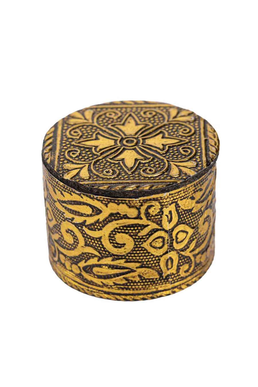 CAJA DE MADERA Y METAL DECORADA A MANO 5CM X5CM X4,2CM