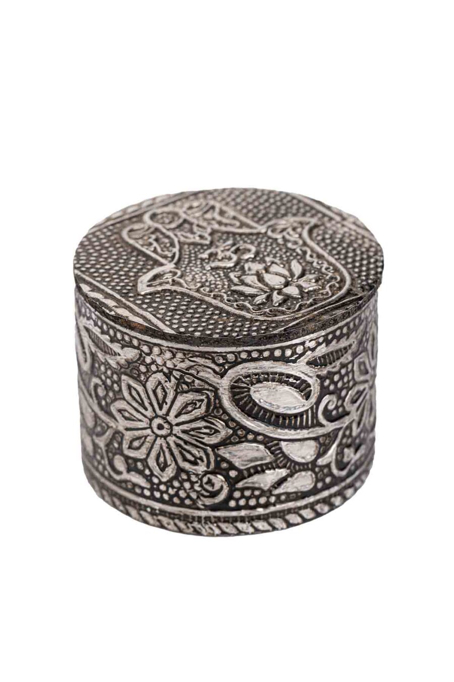 CAJA DE MADERA Y METAL DECORADA A MANO 5CM X5CM X4,2CM