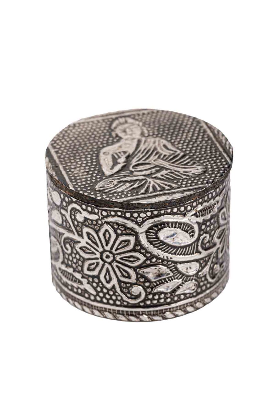 CAJA DE MADERA Y METAL DECORADA A MANO 5CM X5CM X4,2CM