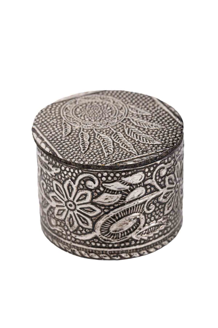 CAJA DE MADERA Y METAL DECORADA A MANO 5CM X5CM X4,2CM