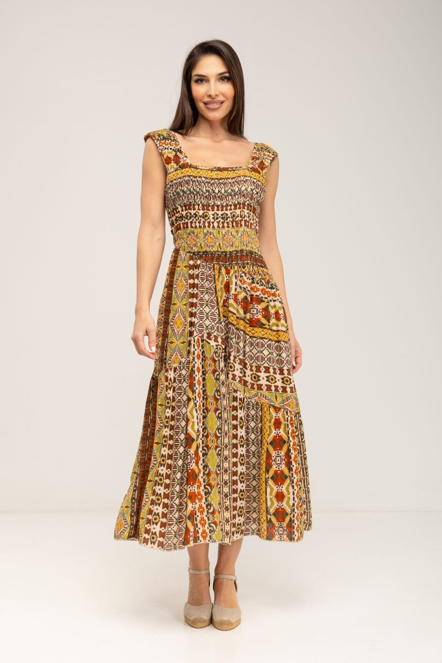 VESTIDO ESTAMPADO CORTES PATCHWORK