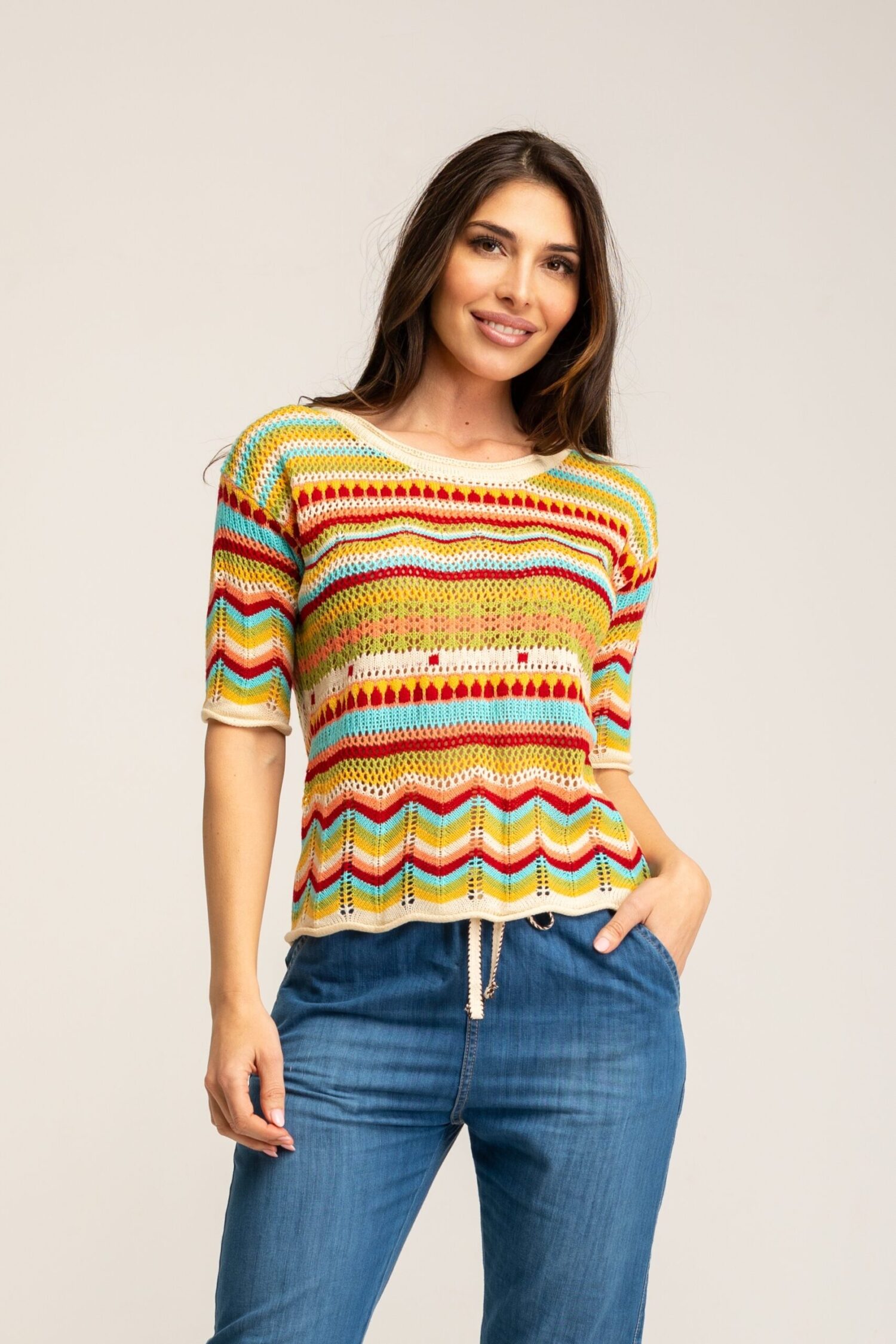 JERSEY RAYAS CROCHET CORTO CON MANGA