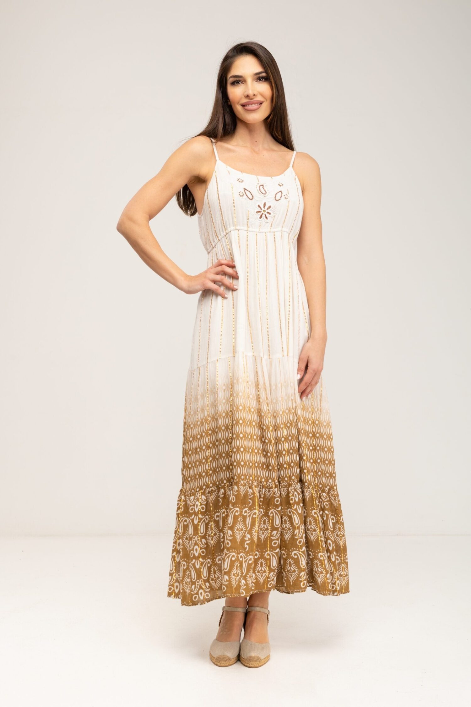 VESTIDO DEGRADADO DE TIRANTES CON BORDADO MANUAL Y LUREX