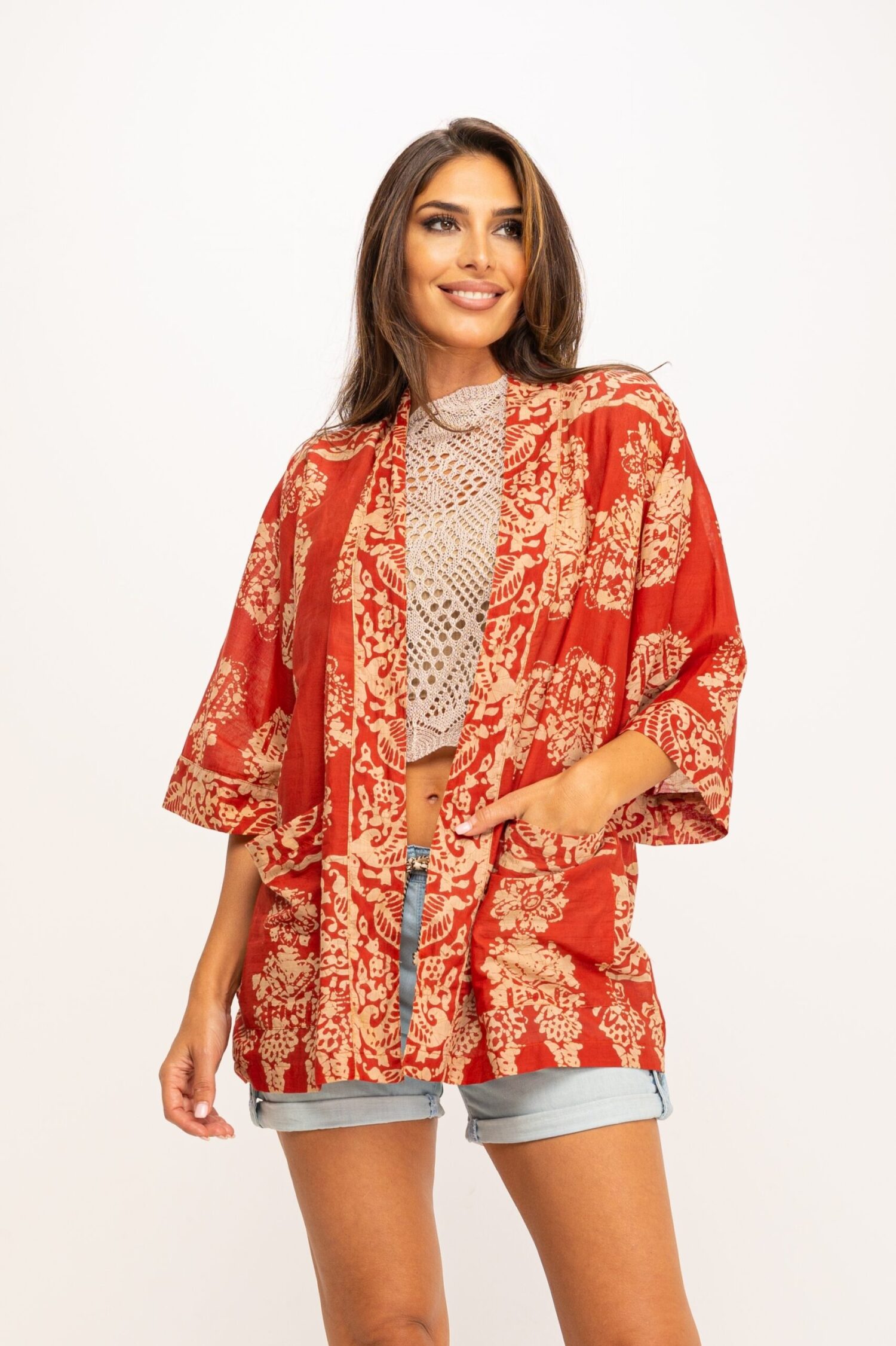 TUNICA ESTAMPADA CON BOLSILLOS CON MANGA ANCHA