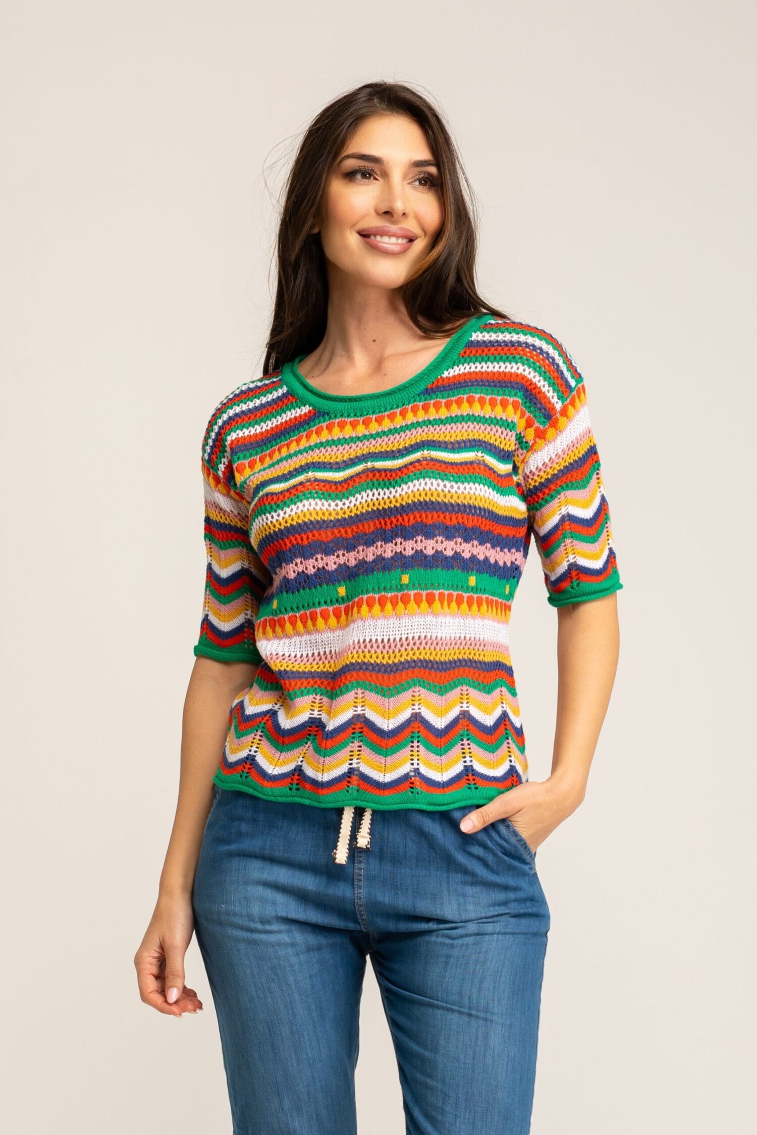 JERSEY RAYAS CROCHET CORTO CON MANGA