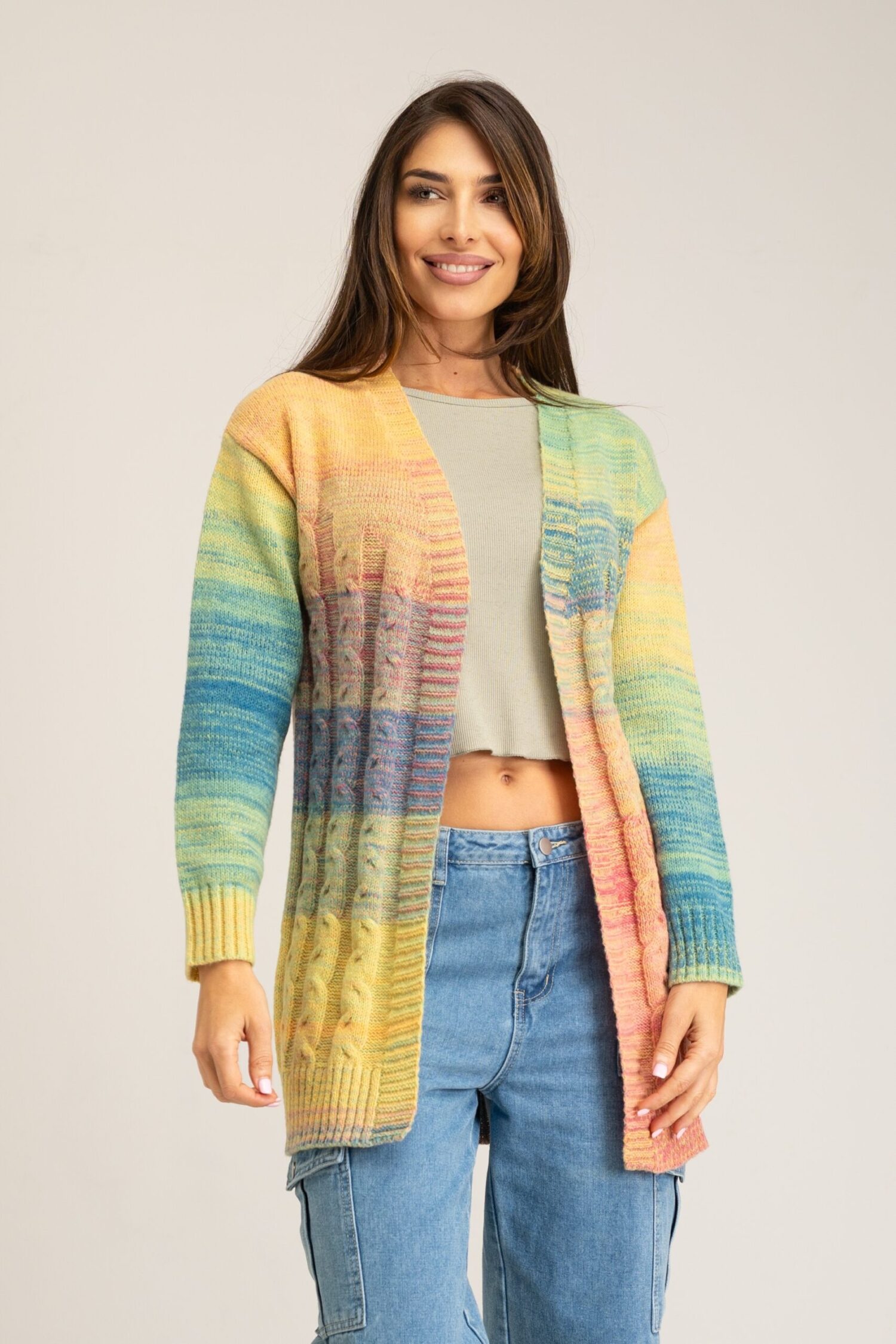 CHAQUETA LARGA ABIERTA RAYAS DESIGUALES